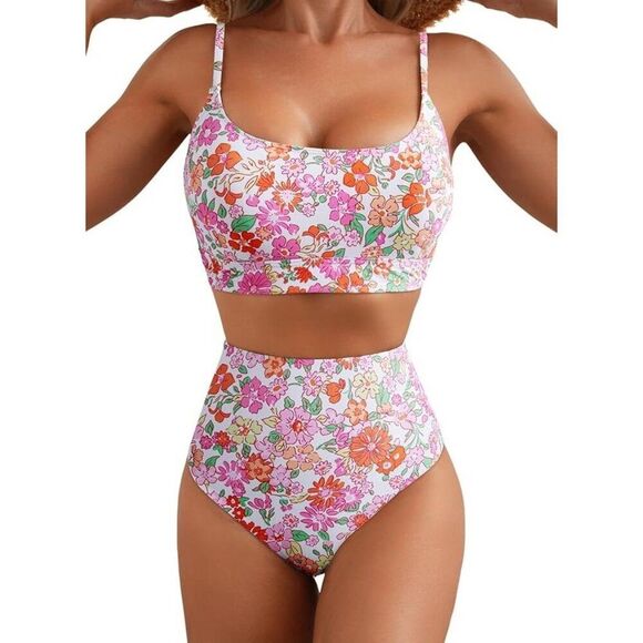 Herseas High-Waisted Bikini Set - Floral Reversible Bottom, Size 2XL, NWOT - Picture 3 of 12